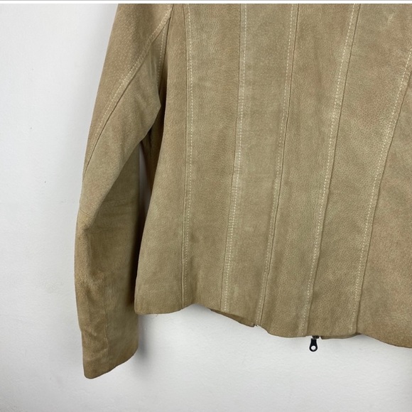 Wilson's Leather Tan Suede Boho Cottage Core Zip Pocket Cropped Moto Jacket S - Picture 8 of 8